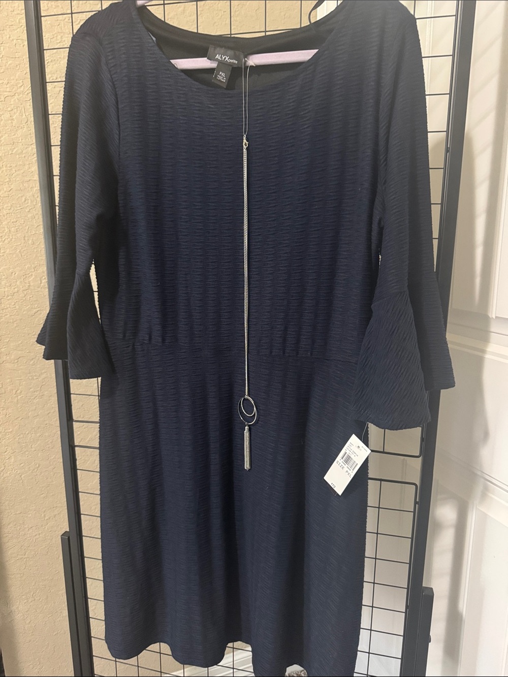 NWT ALYX petites Navy Textured Midi Dress w/Pendant SZ PXL